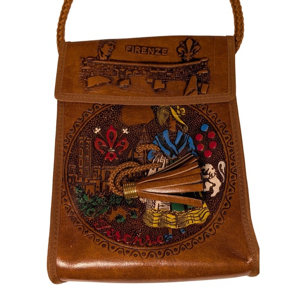 Handbags - Vintage Firenze Leather Purse Italy Embossed Hand Painted and Tooled Design Read